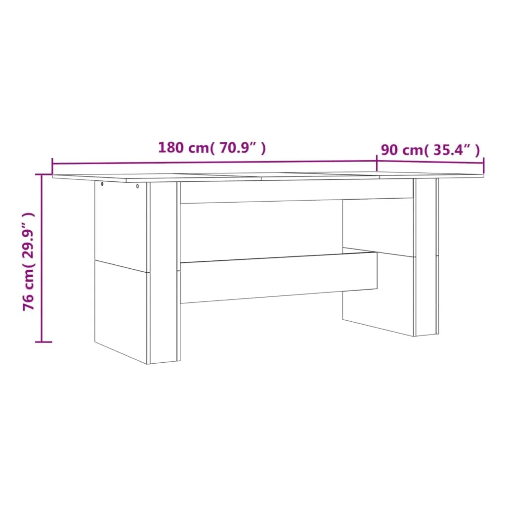 Table à manger en chêne fumé - 180 x 90 x 76 cm - Table de cuisine minimaliste avec plateau de table robuste pour salle à manger et restaurant