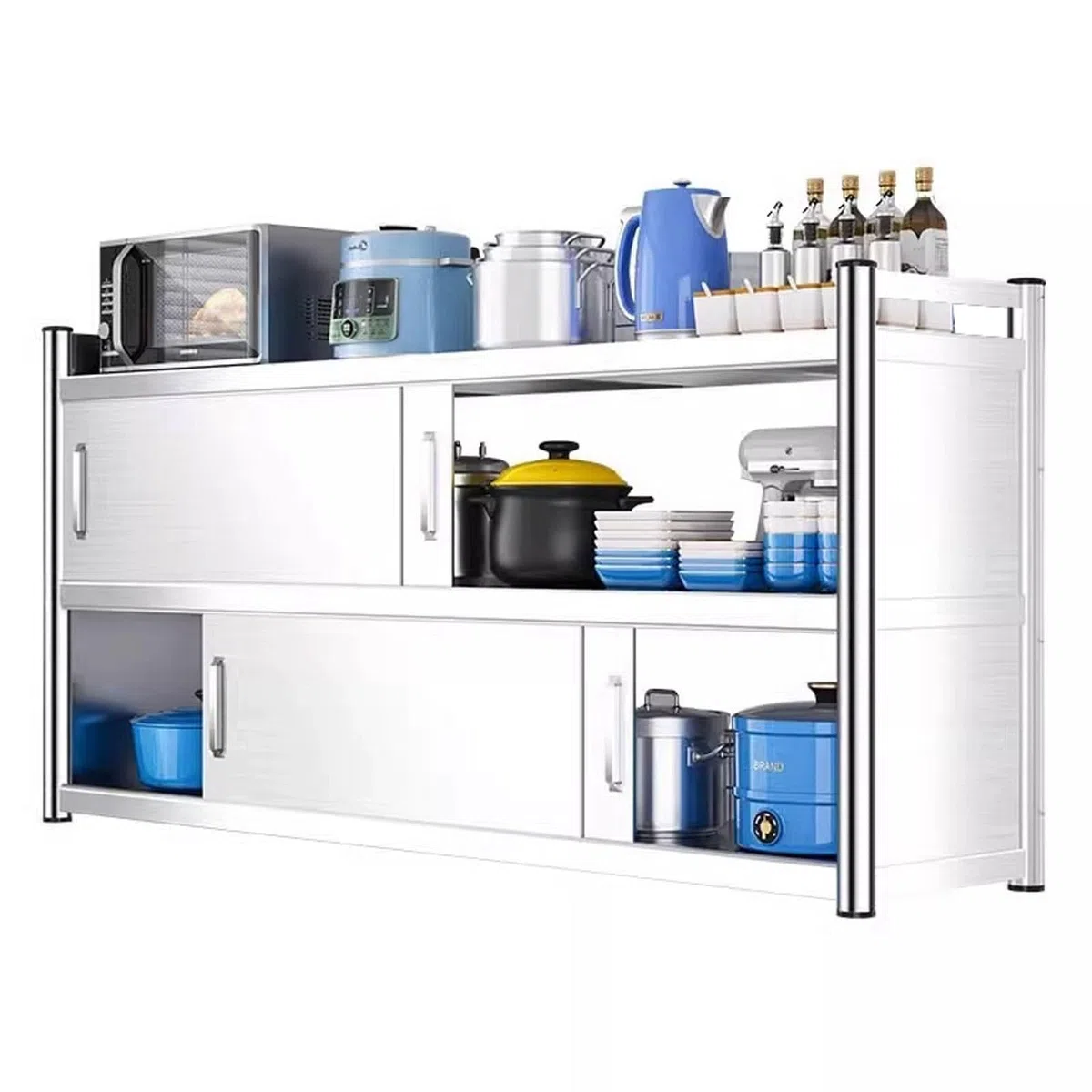 Armoire de Rangement en Acier Inoxydable Robuste, Conception de Porte coulissante, capacité de 50kg, résistant à la Rouille pour l'organisation de Garage de Bureau de Cuisine