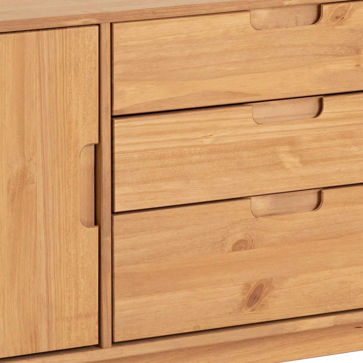 IDIMEX Buffet Salle à Manger Tivoli L 145 cm en Bois Massif Finition Bois Naturel teinté avec 3 tiroirs et 2 Portes battantes, Un Meuble de Rangement Style scandinave, Finition élégante