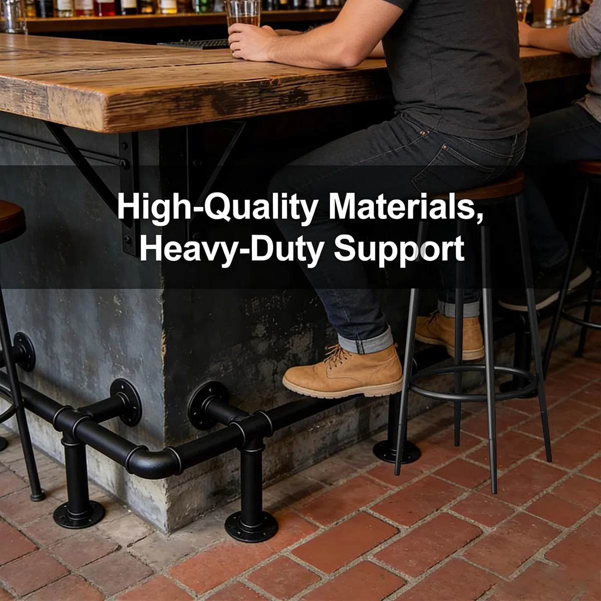 Repose-pieds de bar industriel réglable – Support noir mat revêtu de zinc de 1,5 m, support pour usage domestique et commercial, parfait pour les bars, les cafés et les cafés (4,5 m au choix)