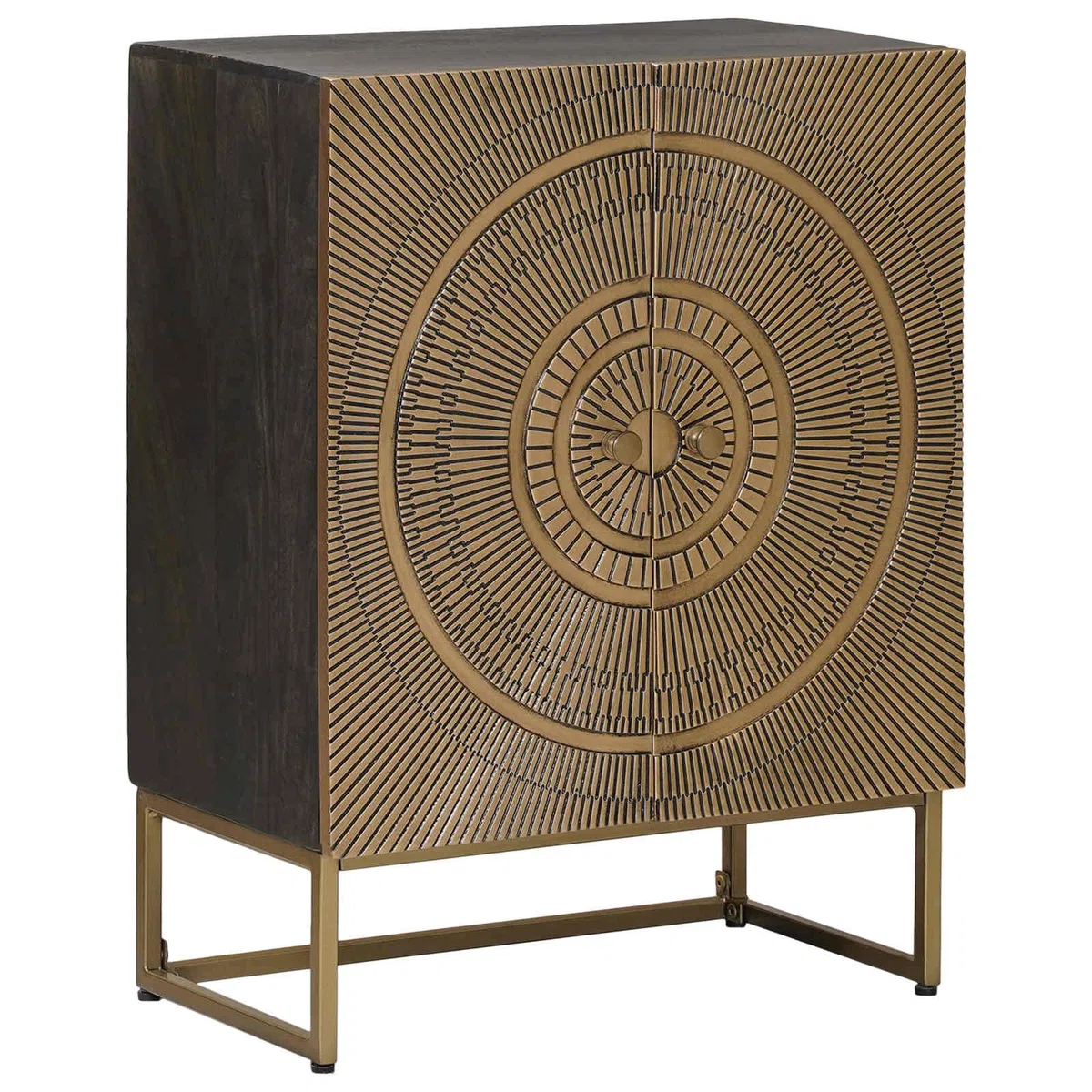 Buffet en laiton 53,5 x 30 x 70 cm Commode avec 2 portes en bois