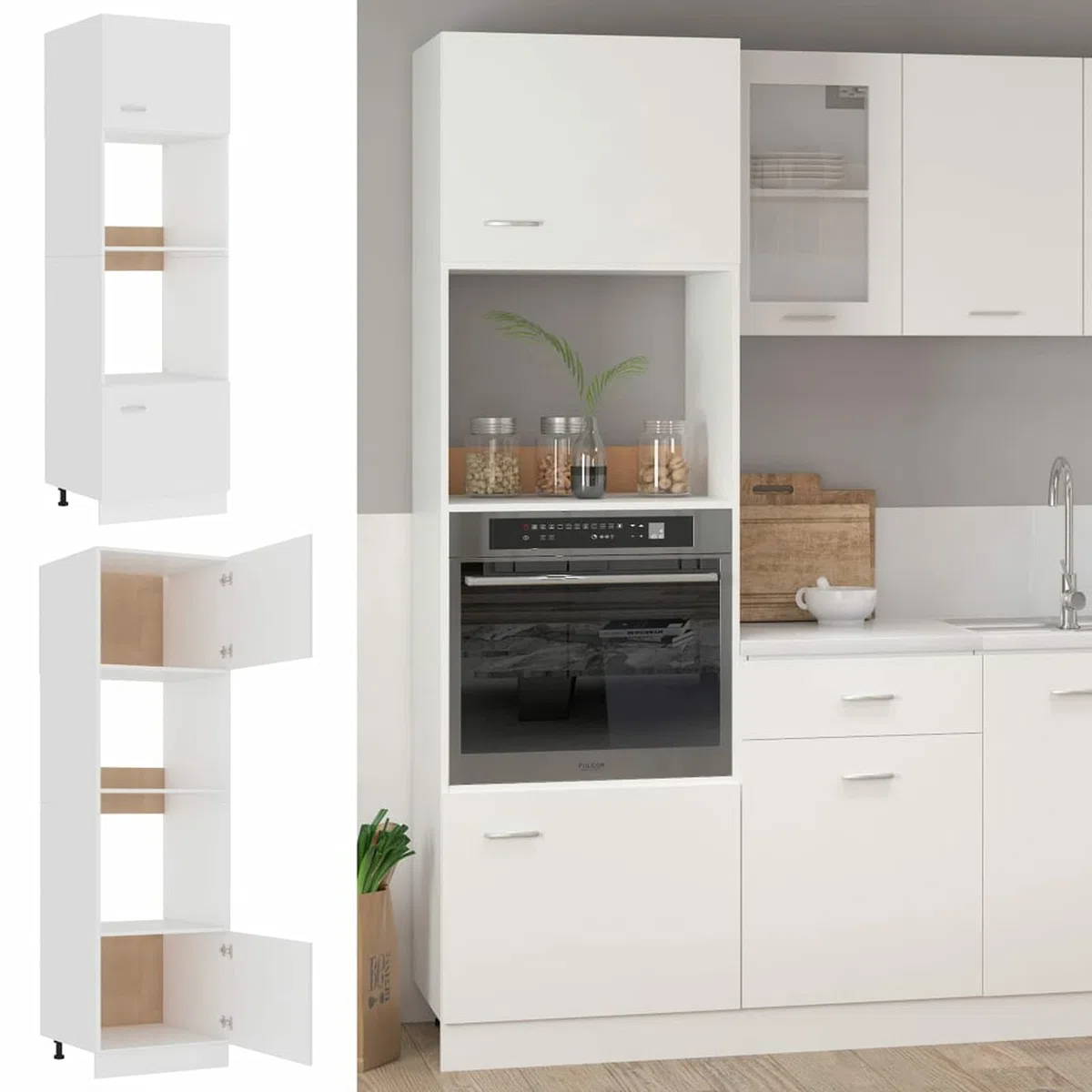 ARKEM Armoire à Micro-Ondes Blanc 60x57x207 cm Aggloméré,Meuble Four Et Micro Ondes,Olonne Four Encastrable