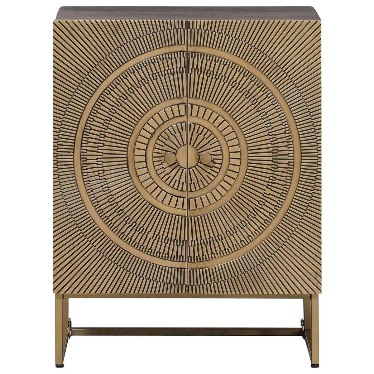 Buffet en laiton 53,5 x 30 x 70 cm Commode avec 2 portes en bois