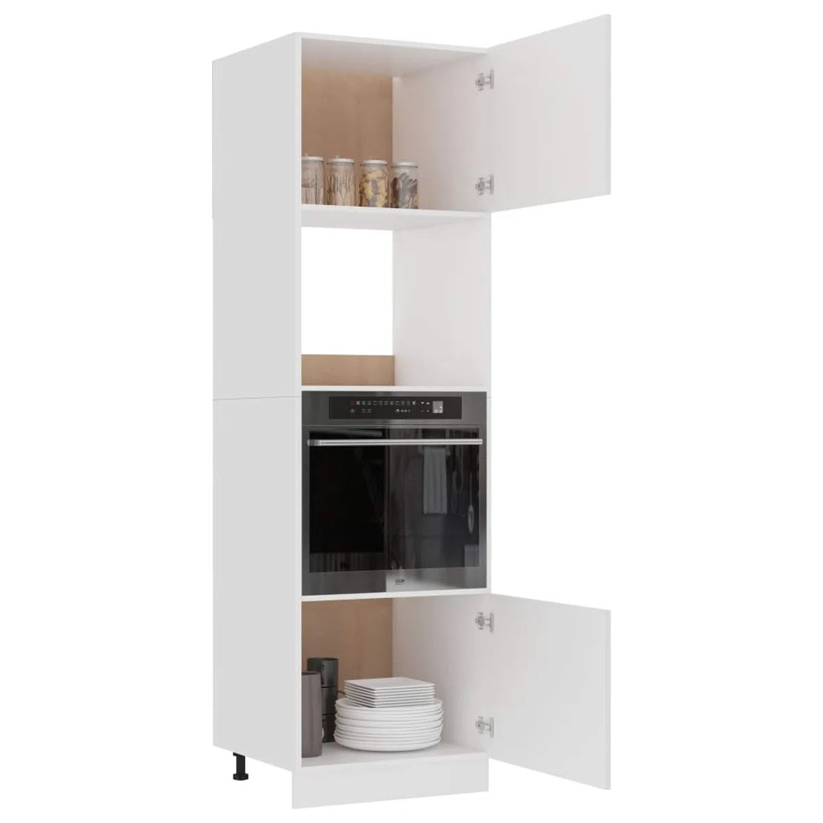 ARKEM Armoire à Micro-Ondes Blanc 60x57x207 cm Aggloméré,Meuble Four Et Micro Ondes,Olonne Four Encastrable