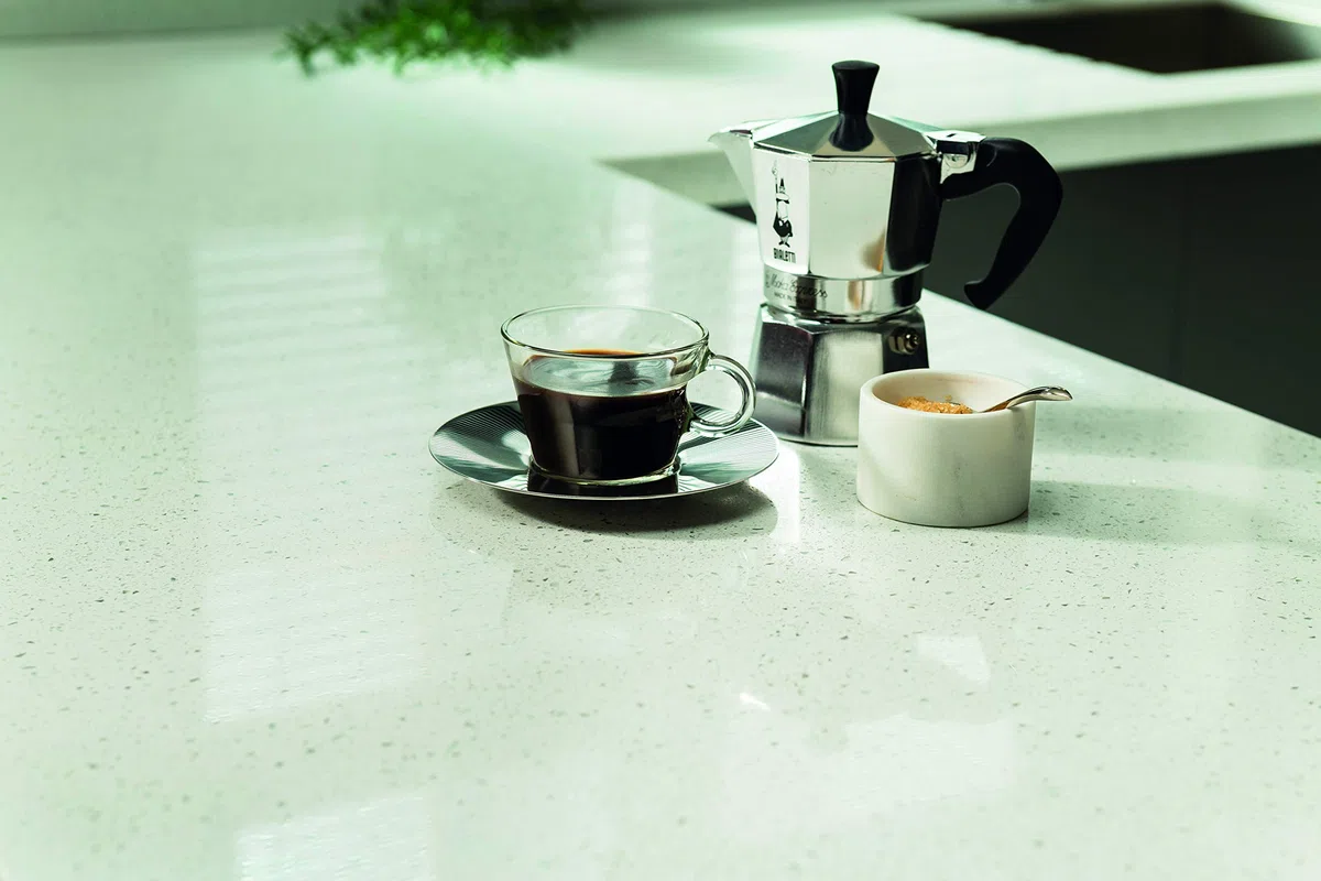 Maxtop Plan de travail de cuisine en quartz 1500 x 600mm Blanc diamant