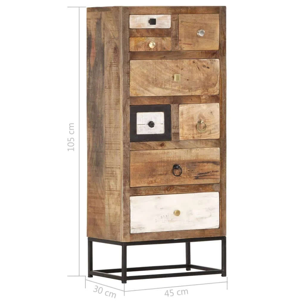 Mufak Dolabı Meuble haut avec tiroirs - 45 x 30 x 105 cm - En bois vieilli massif - Buffet multifonction - Pour bureau, salon, chambre à coucher, cuisine
